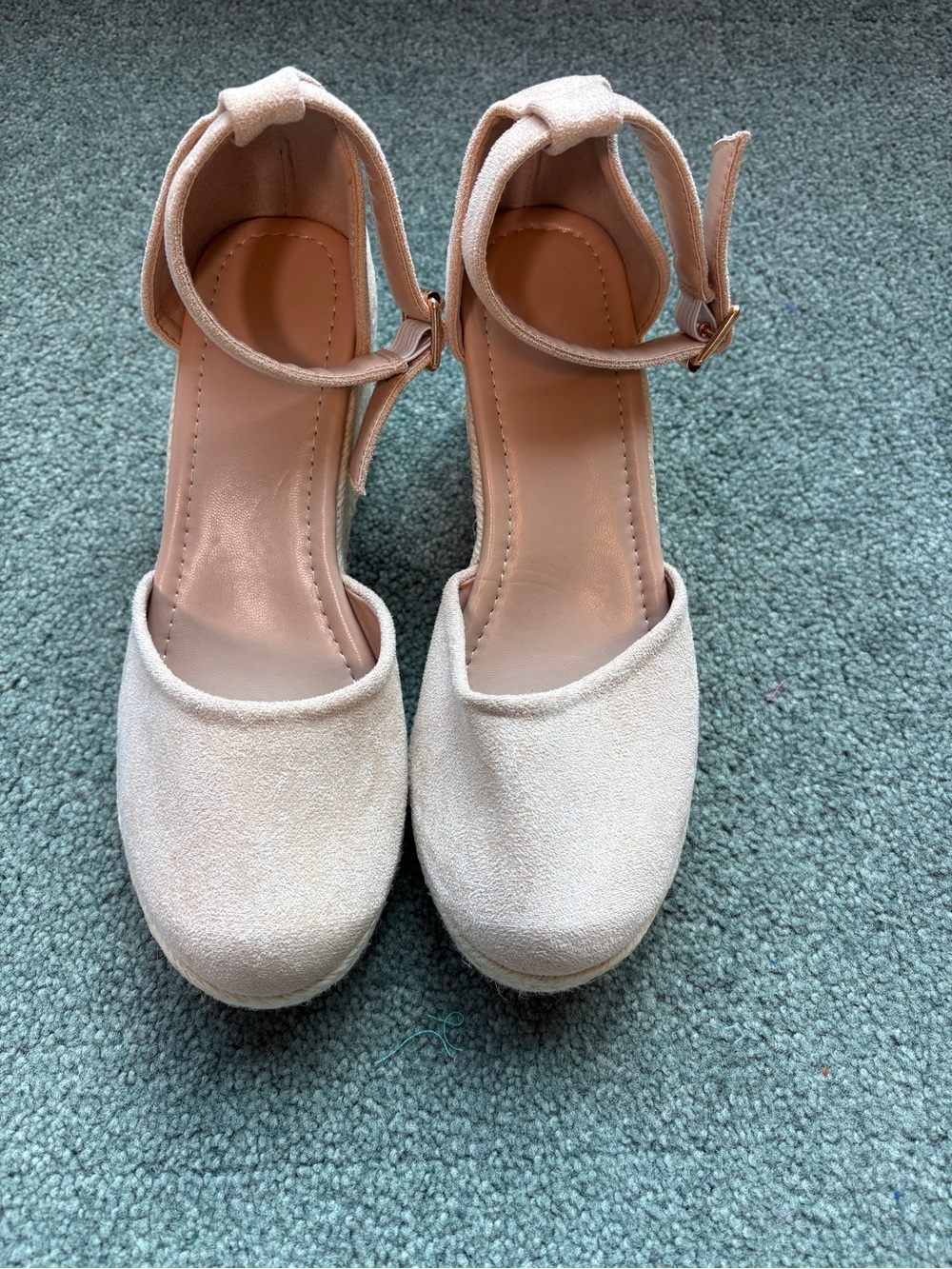 Platform Ankle-Strap Heels in Light Cream